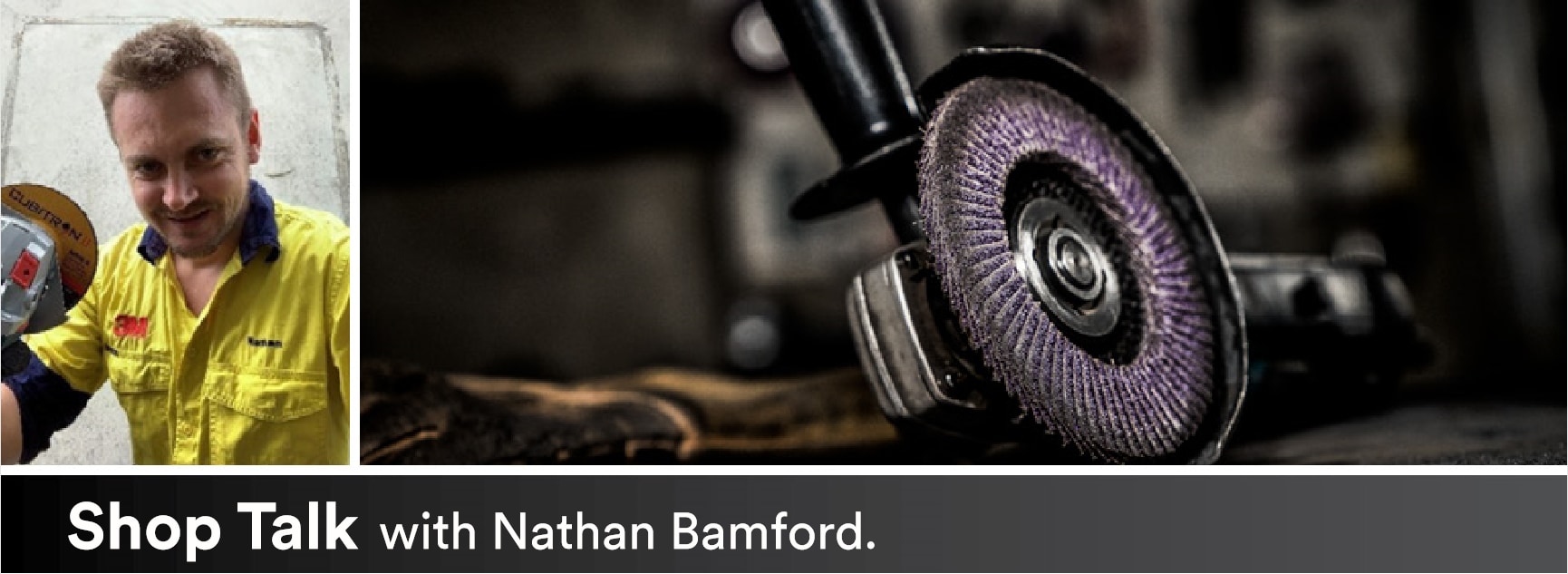 Composite image of Nathan Bamford and a flap disc abrasive