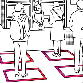 Social distancing boxes where people can stand while waiting